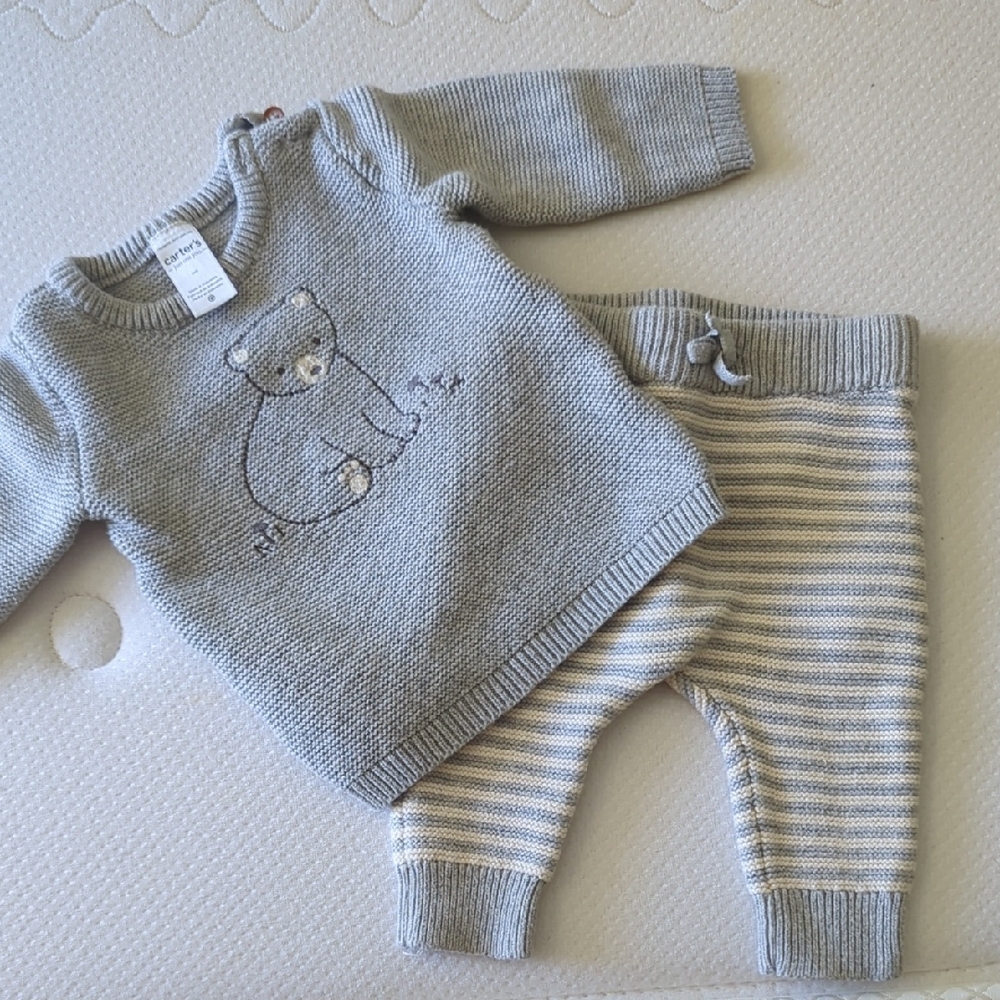 Carter's Gray Bear Knit Matching Set